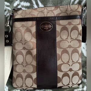 Coach Tan & Dark Brown Signature Crossbody Bag